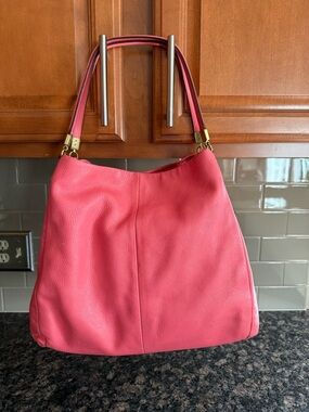 Coach Coral Pink Pebble Soft Leather Shoulder Bag